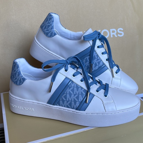 MICHAEL KORS POPPY STRIPE LACE UP NAPPA FAUX LEATHER CHAMBRAY WMNS - Picture 6 of 16